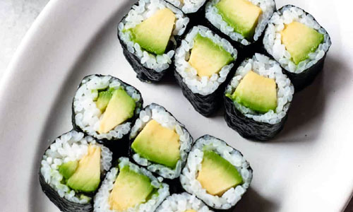 Sliced Avocado Roll on a plate